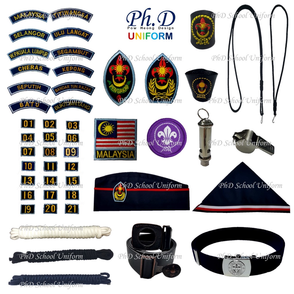 PhD Scout Pengakap Acc ชุด Lengkap Lencana Bahu Dunia Keahilan Topi Wogle Skaf เข็มขัด Wise Tail Whi