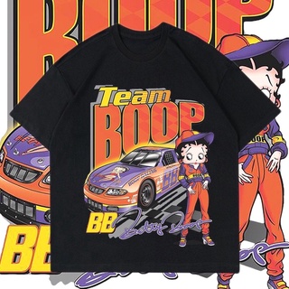 เสื้อยืดสีขาวเสื้อยืด ลาย TEAM BOOP สไตล์วินเทจ | เสื้อยืด ลาย NASCAR BOOP สไตล์วินเทจ | เสื้อยืด โอเวอร์ไซซ์ ลาย Black