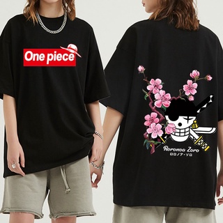 เสื้อผ้าผชเสื้อยืดลําลอง แขนสั้น พิมพ์ลายอนิเมะ One Piece Luffy Roronoa Zoro แนวสตรีท สุดเท่ เหมาะกับฤดูร้อน สําหรับผู้ช