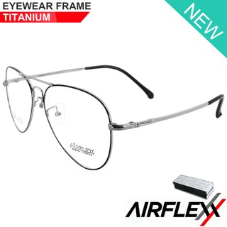 Titanium 100 % แว่นตา รุ่น AiRFLEX AF 888 C-6 สีดำตัดเงิน กรอบเต็ม ขาข้อต่อ ไทเทเนียม Eyewear Top Glasses