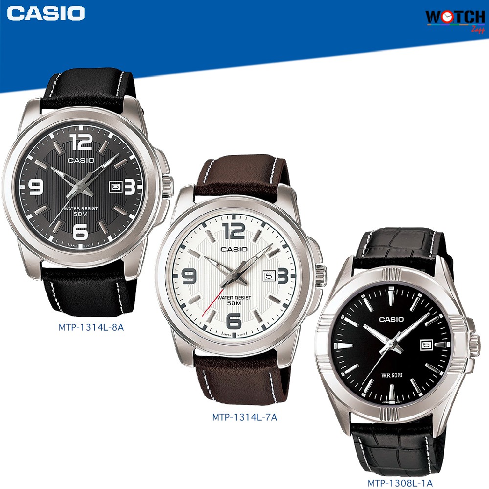Casio นาฬิกาข้อมือ ผู้ชาย สีดำ สายหนัง รุ่น MTP-1314L MTP-1314L-7A MTP-1314L-8A MTP-1308L-1A