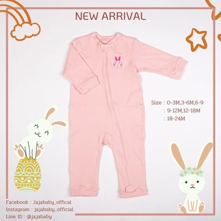 Jajababy Baby Jumpsuits (Pink) ชุดนอนหมีสีชมพูปักรูปกระต่าย