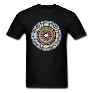 ใหม่ เสื้อยืดแขนสั้นลําลอง พิมพ์ลายดอกไม้ Mandala Rainbow สีดํา สําหรับผู้ชาย Haonop35Abomnh17