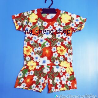 ชุดสงกรานต์เด็กลายดอก คอกลมผ้ายืด เด็กแรกเกิด-1 ขวบ (พร้อมส่ง)
