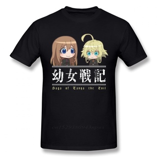 เสื้อยืดลําลอง แขนสั้น คอกลม พิมพ์ลาย Youjo Senki Chibi สีดํา พลัสไซซ์ สไตล์พังก์ สตรีท สําหรับผู้ชายS-5XL