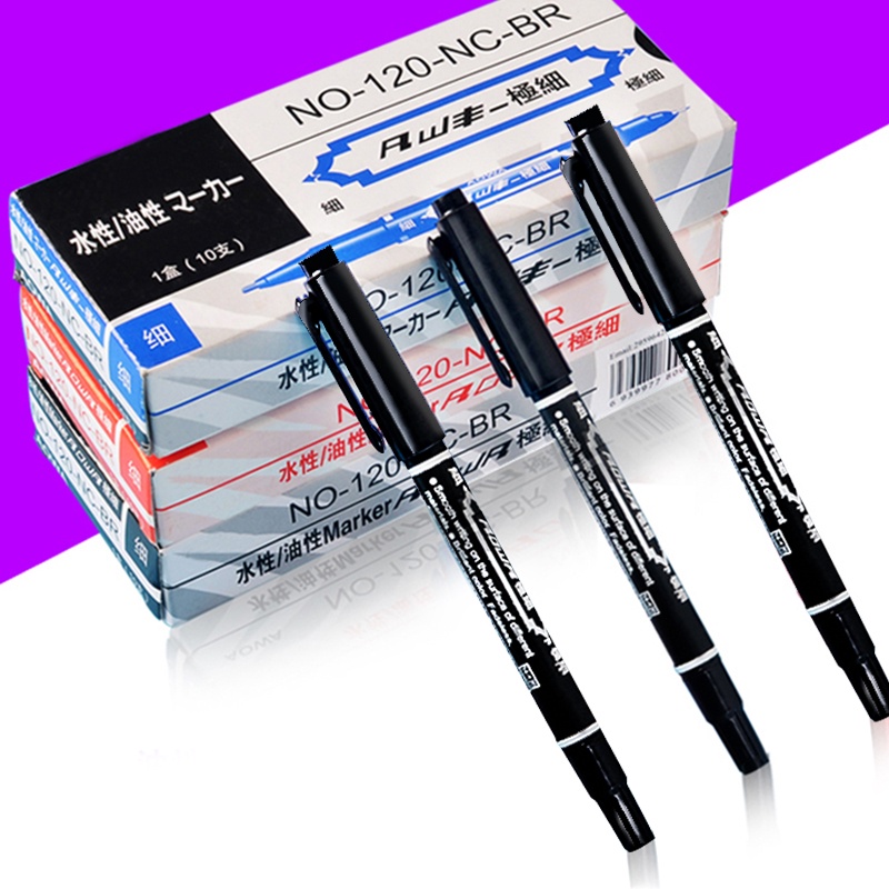 0.6 มม./1.2 มม.หมึกสีดํา Double-Head Marker นักเรียนแบบพกพา Hook Line ปากกา