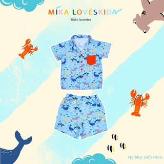 Mikaloveskids PLAY - P24 Blue ocean set เสื้อฮาวาย+กางเกงขาสั้น