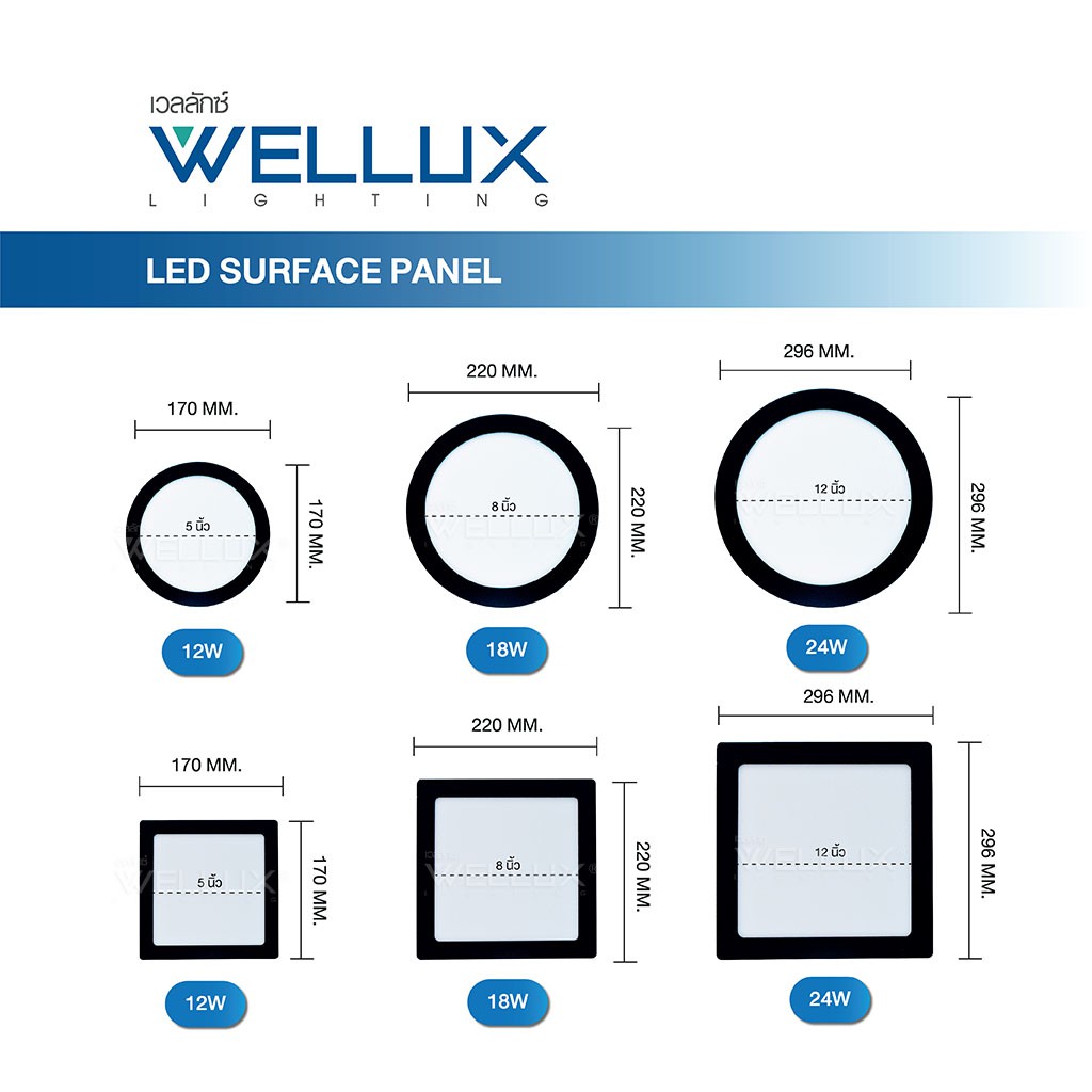 WELLUX โคมไฟดาวน์ไลท์อลูมิเนียมติดลอย 12W 18W 24W แสงขาว แสงวอร์ม LED Downlight surface Panel - รูปที่ 2