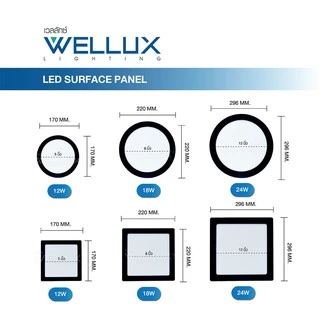 WELLUX โคมไฟดาวน์ไลท์อลูมิเนียมติดลอย 12W 18W 24W แสงขาว แสงวอร์ม LED Downlight surface Panel