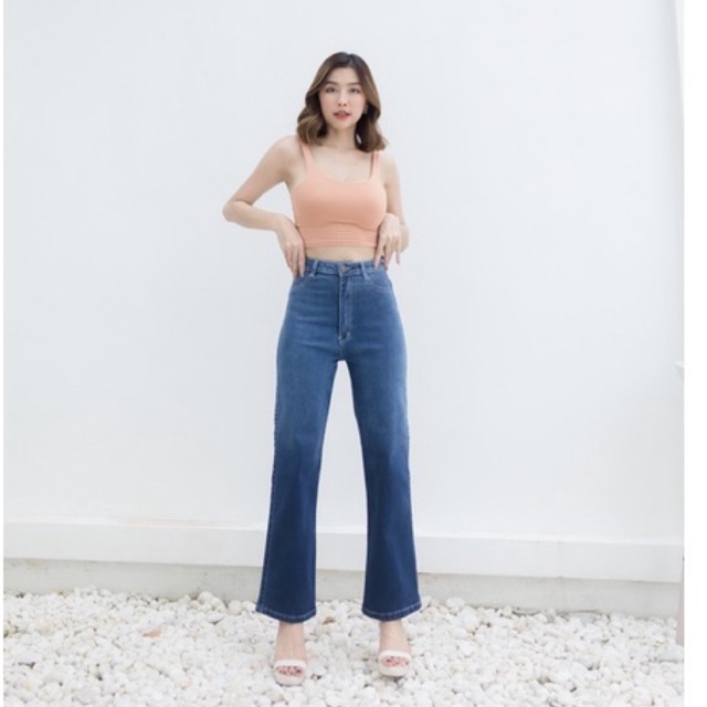 Gondeng Andaman Jeans กางเกงยีนส์ก้นเด้ง ขากระบอกเล็ก สีอันดามัน (ผ้ายืด-เอวสูง)