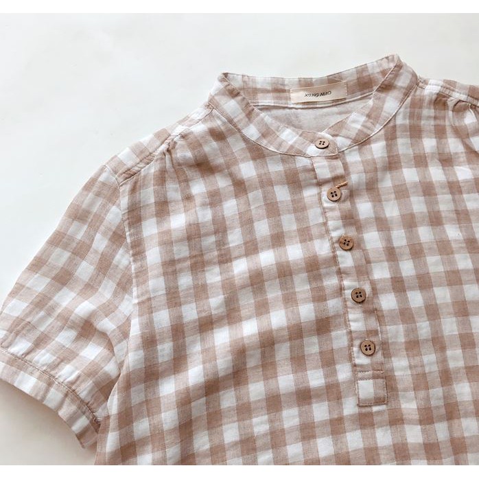 เสื้อลำลองน่ารัก คอจีน ผ้าคอตตอนสาลูเนื้อนิ่ม ลายสก๊อต