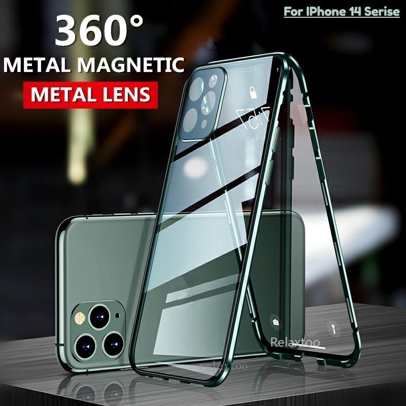 เคสโทรศัพท์มือถือกระจกนิรภัย แบบใส ฝาพับ สองด้าน กันกระแทก สําหรับ iPhone 15 14 Pro Max Plus 15ProMa