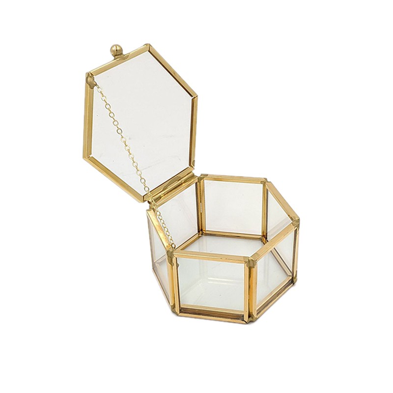 กล่องเก็บชุดชั้นในHexagon Transarent Glass Jewelry Box Wedding Ring