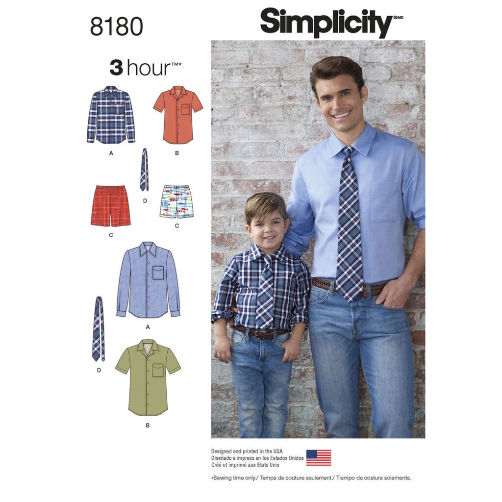 แพทเทิร์นตัดเสื้อเชิ้ต เนคไทร์ และกางเกง ชาย-เด็กชาย Simplicity (8180) ไซส์เด็กชาย S-M-L ไซส์ผู้ใหญ่ S-M-L-XL