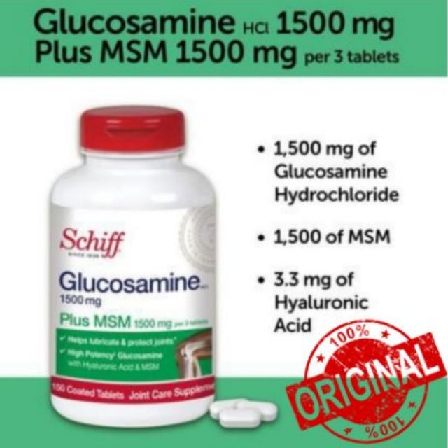 พร้อมส่ง แท้ % Schiff Glucosamine Tablets Plus MSM and Hyaluronic Acid 1500mg 150 เม็ด