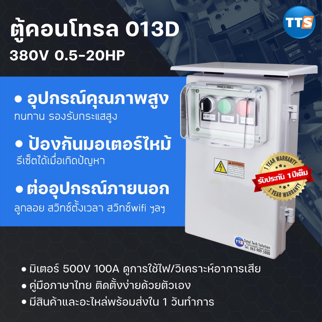 TTS  013D ตู้คอนโทรลมอเตอร์ 380VAC 3เฟส 0.5-20HP
