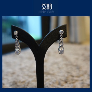 SS88Jewelry ต่างหูเพชร CZ  ทรงกลม ดีไซน์เกลียวเชือก  ตัวเรือนเงินแท้ รูปภาพถ่ายจากสินค้าจริง