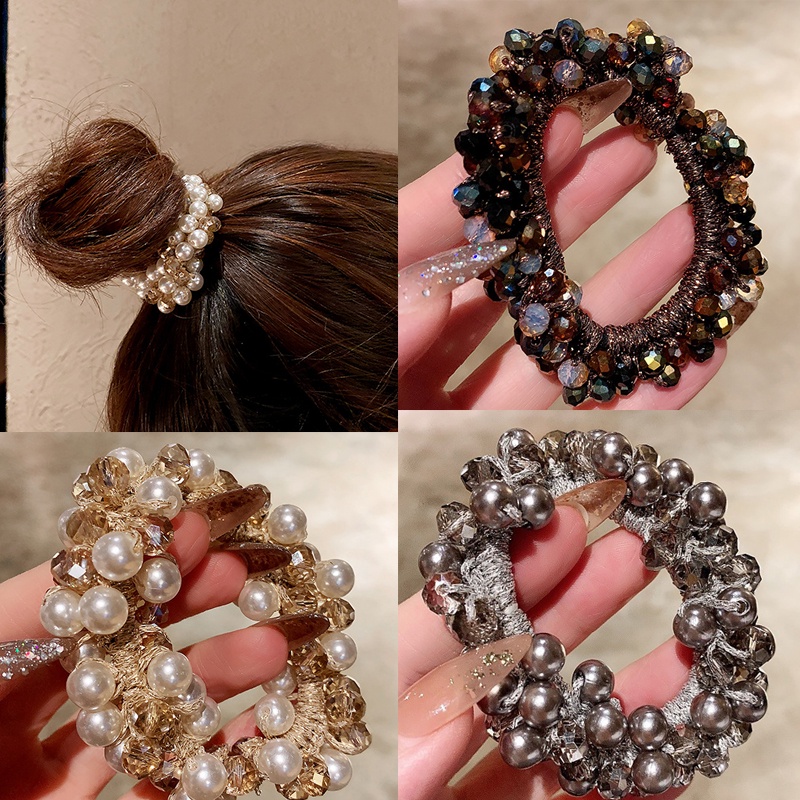 ยางรัดผมสไตล์สาวเกาหลี ประดับมุก ยางรัดผมแบบคริสตัล ยางรัดผมแบบยางยืด ยางรัดผมหางม้า