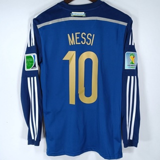 เสื้อกีฬาแขนสั้น ลายทีมชาติฟุตบอล Argentina 2014 Away world Cup Messi Di maria ชุดเยือน สไตล์คลาสสิกเรโทร