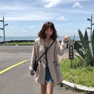🥨 Waffles korean dress เสื้อโค้ททรงเสื้อสูท สีครีม เนื้อผ้าโพลีเอสเตอร์ 🌈