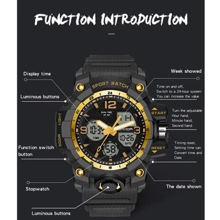 นาฬิกาข้อมือผู้ชายกันน้ำ SANDA นาฬิกาสปอร์ตแฟชั่นส่องสว่างสุดหรู LED Outdoor Analog Military Multi-function Men Watch