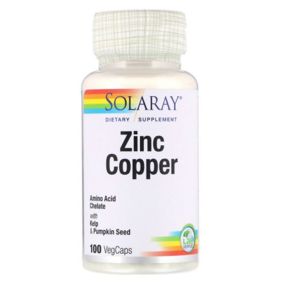 Solaray, Zinc Copper [ 100 VegCaps ] with Iodine , Copper , zinc 50 puritan