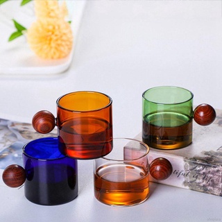 แก้วกาแฟถ้วยกาแฟถ้วยน้ําทนความร้อนที่มีด้ามจับไม้ Borosilicate 120มล