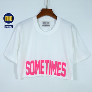 inning เสื้อยืดผู้หญิง สกรีนลาย sumetimes ทรงครอปสั้น Crop Oversize Cintage