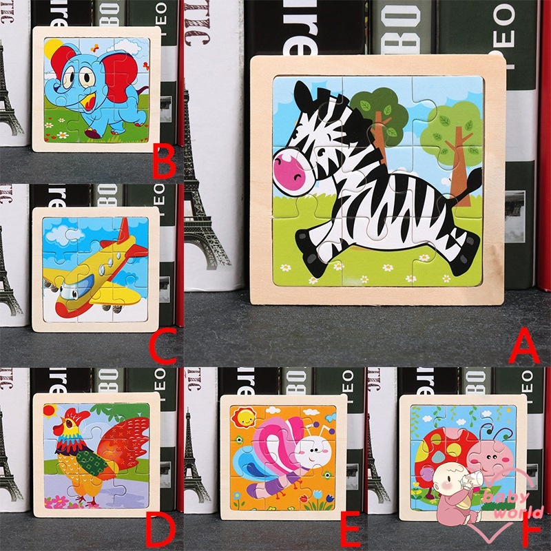 จิ๊กซอว์ไม้ ลายการ์ตูนสัตว์ ของเล่นเสริมการเรียนรู้เด็ก 9 ชิ้น
