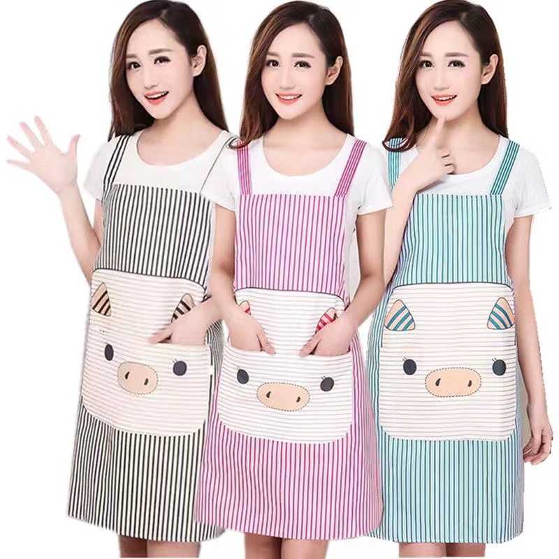 Apron  ผ้ากันเปื้อนแฟชั่น ใส่ทำอาหารกันน้ำ ผ้าฝ้าย ทำความสะอาด หมูลาย
