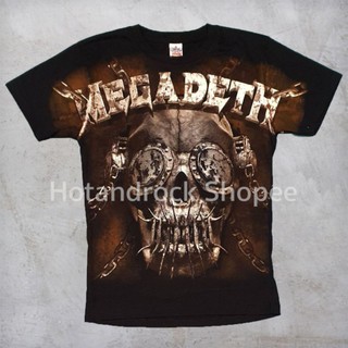 เสื้อยืดโอเวอร์ไซส์เสื้อยืดวงสีดำ MEGADETH Over Print Full Screen OVP 22 HotandrockS-3XL