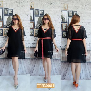 Granddesignplus TTR984 *สีดำ* รอบอก 42" เสื้อตัวยาวสไตล์มินิเดรส