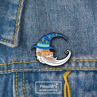 🇹🇭 พร้อมส่ง : 👨🏻‍🦳 เข็มกลัดลายพ่อมดหนวดขาว | Whitebeard Wizard Enamel Brooch Pin.