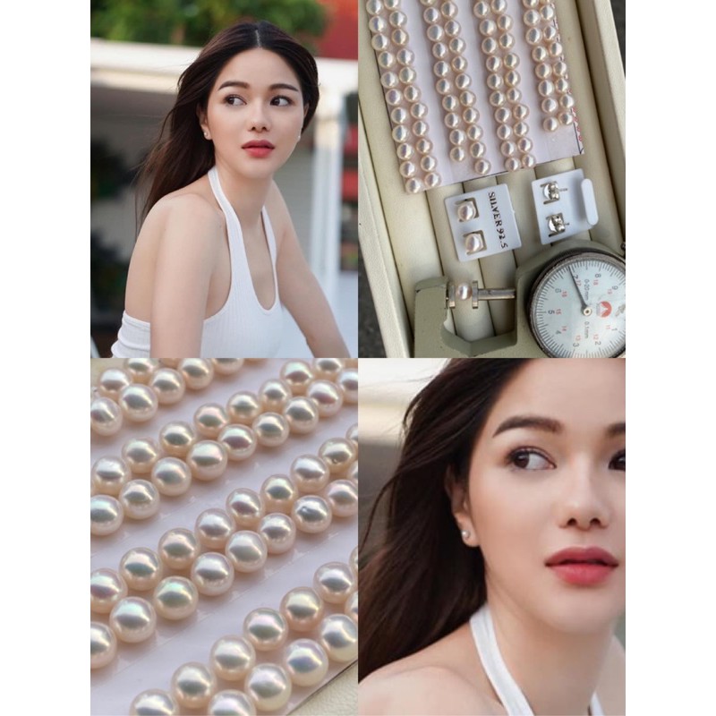 ต่างหูไข่มุกแท้ไซด์จิ๋วมินิมอลขนาด5-6มิลสีขาวก้านเงินแท้92.5%มุกแท้ภูเก็ต