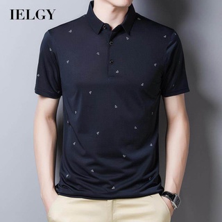 Ielgy เสื้อโปโลลําลอง ผ้าเรยอน ทรงหลวม สําหรับผู้ชาย