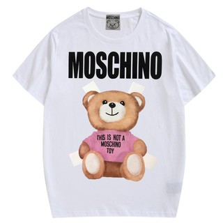🔥🔥 Moschino ท็อปส์ซูหลวมผ้าฝ้ายพิมพ์คอกลมคนรักเสื้อยืดแขนสั้น