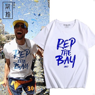 ย้อนยุคเสื้อยืดแขนสั้น พิมพ์ลาย Warriors Champion Tour Street Curry REP THE BAY สําหรับผู้ชายS-5XL