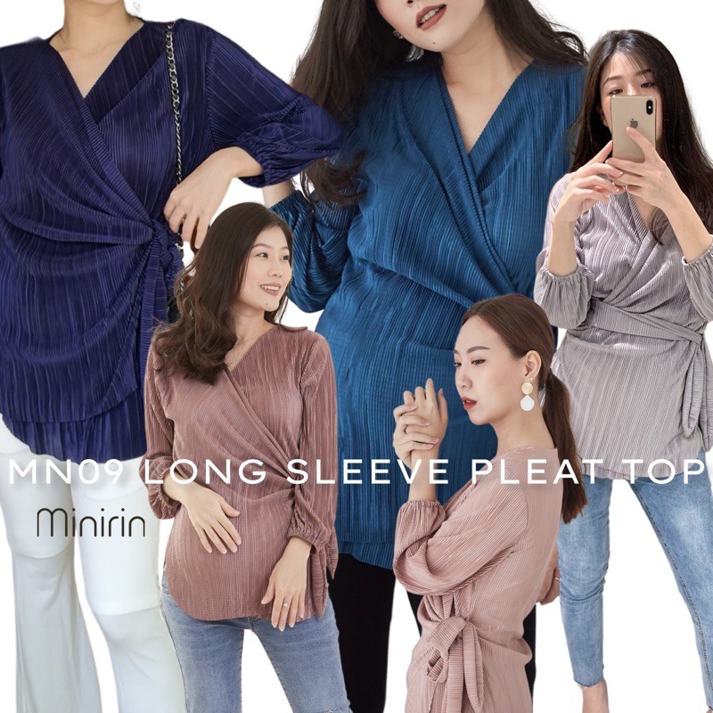 Minirin เสื้อพลีทแขนยาวคลุมท้อง ให้นมได้  รุ่นMN09 Long sleeve pleat top