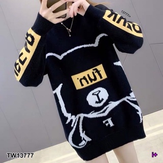 TW13777 Mini Dress มินิเดรส ไหมพรมเกรดพรีเมียม แขนยาว สไตล์โคเรีย ทอลายหมี คอนเฟิร์มลายน่ารักๆ ใส่สบายกับอากาศหนาวๆ