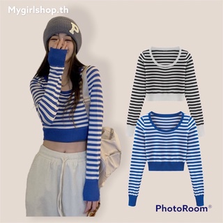 MYGIRLSHOP.TH เสื้อลายริ้วคอกลมแขนยาว 8K35