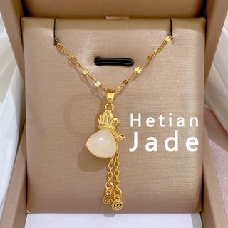 Ins Transfer Natural Hetian Jade White Jade Money Bag จี้สร้อยคอสําหรับผู้หญิง -AOER
