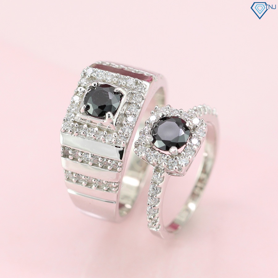 แหวนคู่เงินสําหรับผู้ชายและผู้หญิงพร้อมหินสีดําหรูหรา ND0301 TNJ Jewelry