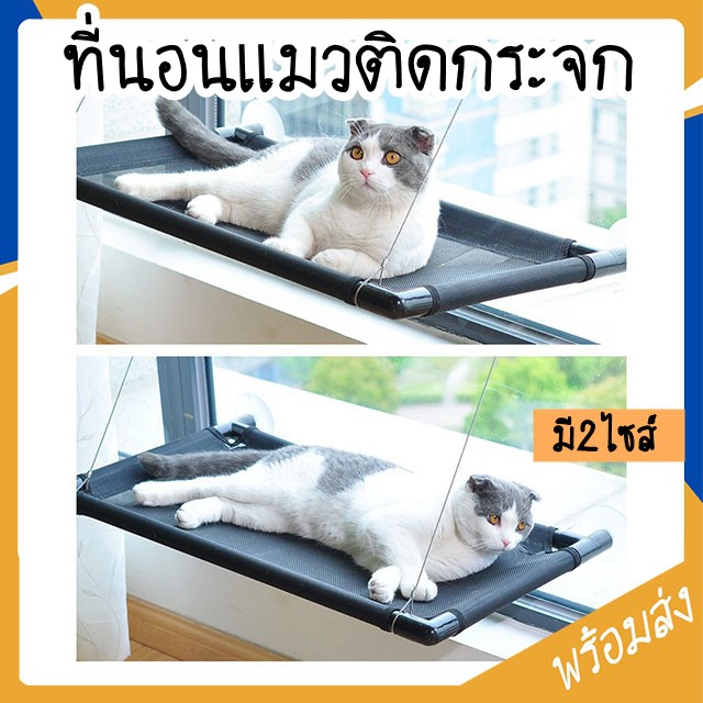 MITI4 พร้อมส่ง ที่นอนแมวติดกระจก ที่นอนอาบแดดชมวิวน้องแมว ติดกระจก 2รุ่น Basic สีครีม 55*35ซม. Plus สีดำ 67*39ซม. ST010