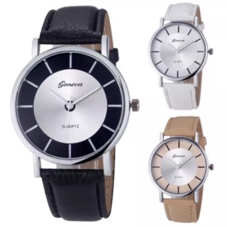 นาฬิกาแฟชั่น Women Retro Round Dial Faux Leather Strap Analog Geneva Quartz