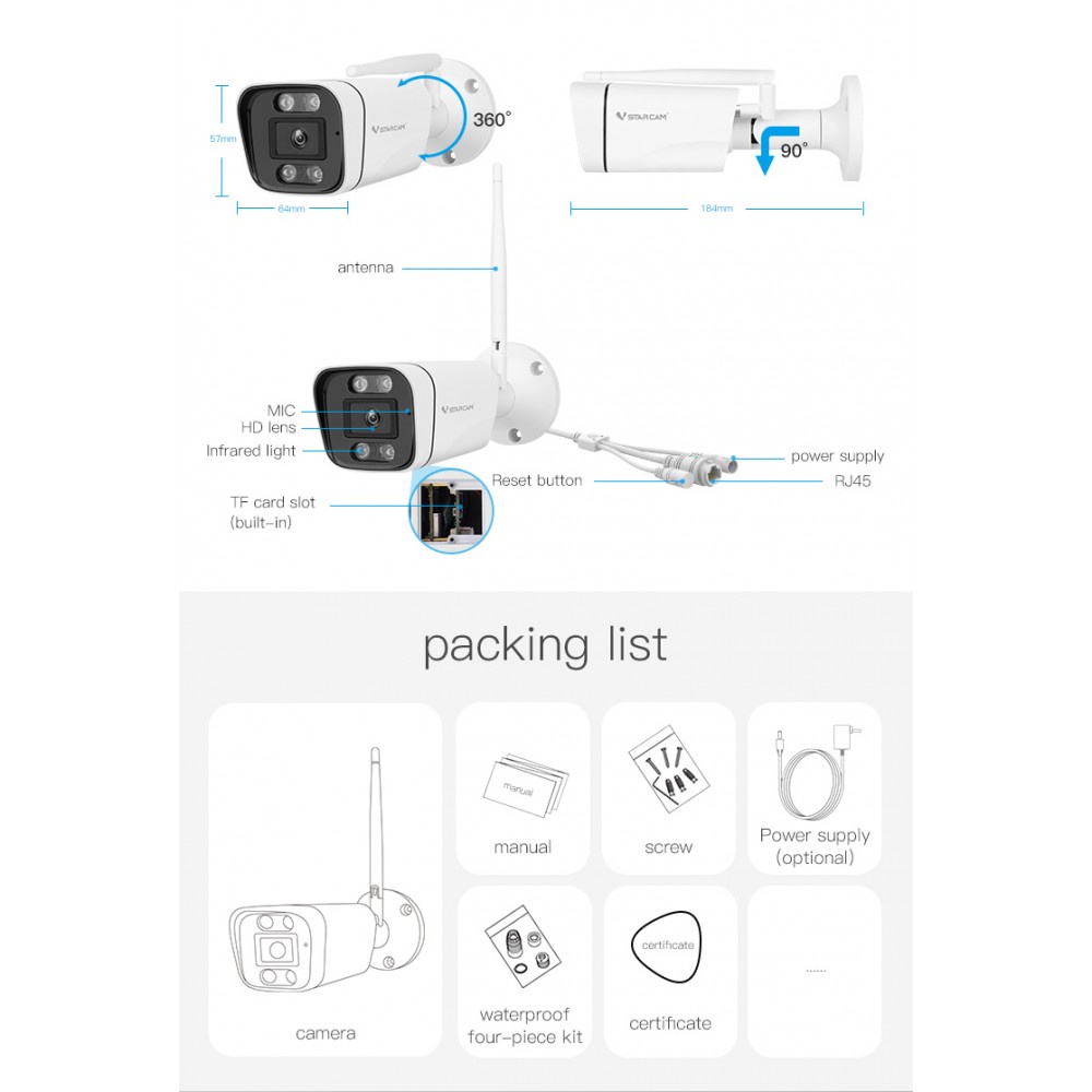 Vstarcam ใหม่ล่าสุด กล้องวงจรปิดกล้องใช้ภายนอก รุ่นCS58 3.0MP H.264