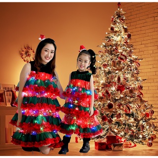 กระโปรงมีไฟ Christmas Dress กระโปรงคริสมาสต์มีไฟ เดรสคริสต์มาส  christmas tree costume เดรสไฟกระพริบ