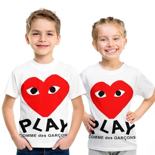 Play CDG Series เสื้อยืดแขนสั้น คอกลม พิมพ์ลายหัวใจ แฟชั่นฤดูร้อน สําหรับเด็กผู้ชาย และเด็กผู้หญิง