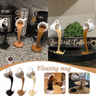 Floating Cup Sculpture Pouring Liquid Ornaments , Household Coffee Mug Arts Decor Gift Floating Coffee Cup
