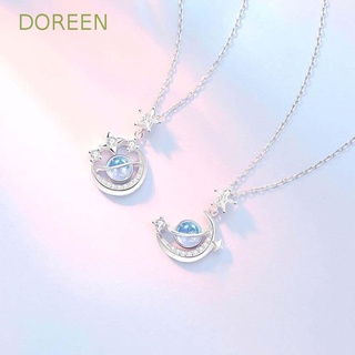 Doreen สร้อยคอโซ่ จี้รูปดาวเคราะห์ พระจันทร์เสี้ยว ประดับเพทาย เครื่องประดับสตรี