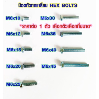 น๊อตหัวหกเหลี่ยม เกลียวมิล M6 ยาว 10-45 มม. น็อตหัวหกเหลี่ยม น็อตหกเหลี่ยม น็อต น๊อต น็อตตัวผู้ สกรู Screw HEX BOLT ABP